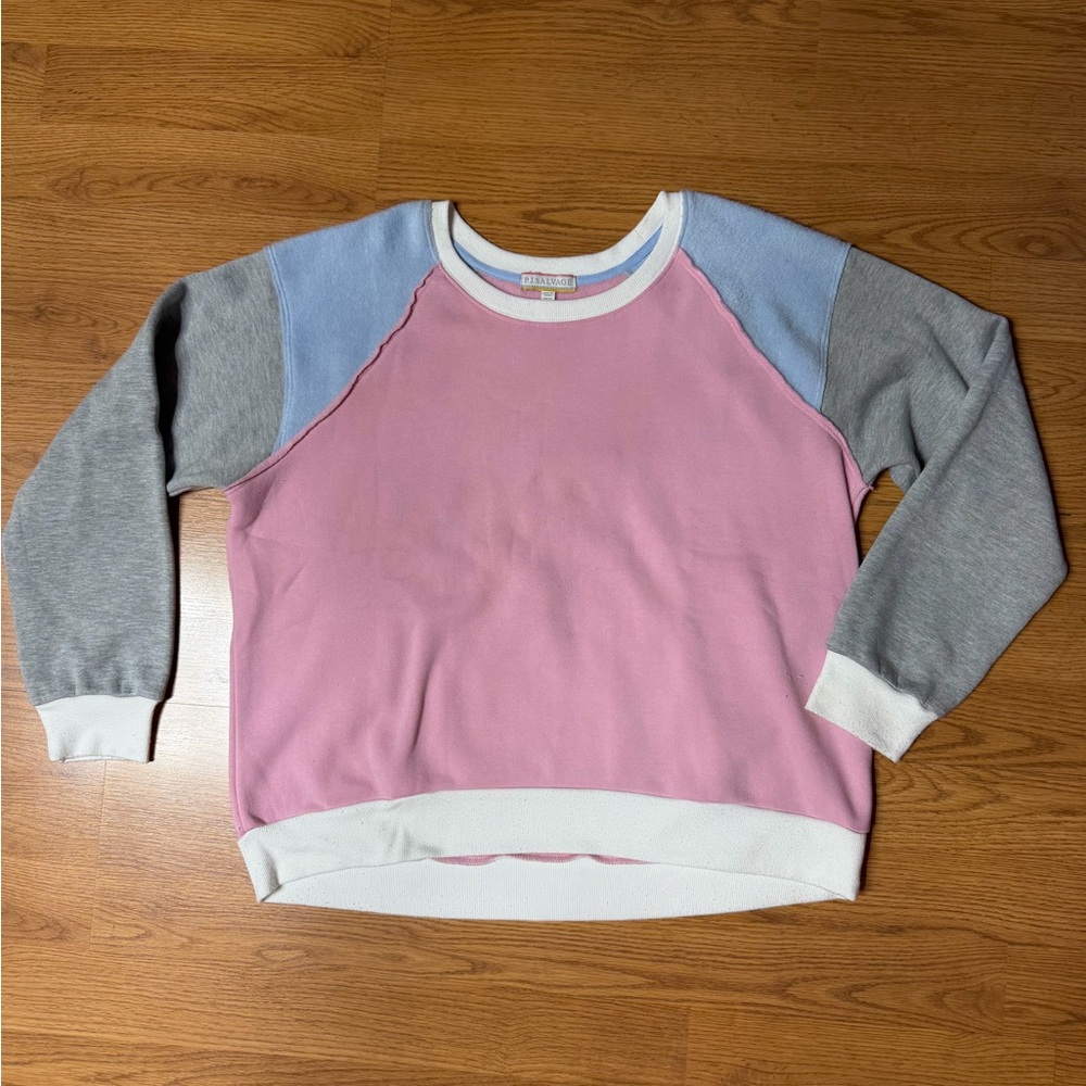 PJ Salvage Color Block Sweatshirt Size XL Pink Gray